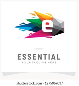 Letter E Logo Design with Colorful Polygon Comet, Logo Design Template Inspiration, App Icon Design