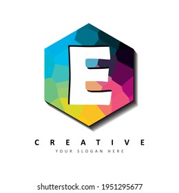 Letter E Logo Design With Colorful Low Poly Vector Illustration