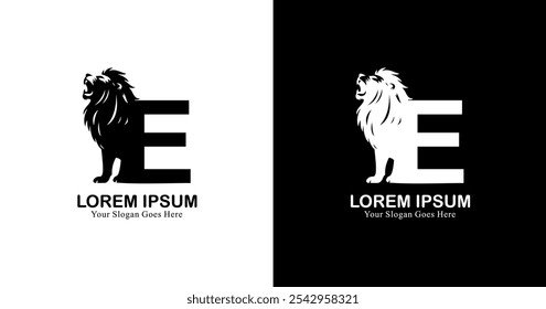 letter E logo design combined with a lion