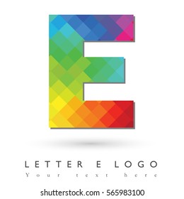 Letter E Logo Design Concept in Rainbow Mosaic Pattern Fill and White Background