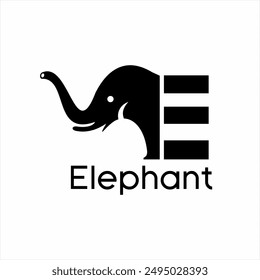 Letter E logo design with elephant illustration.