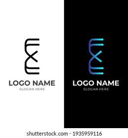 letter E logo design with flat black and blue color style