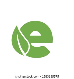 letter e logo design with leaf
