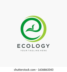 Letter E logo design with leaf and swoosh concept.  natural beauty skincare logo vector.