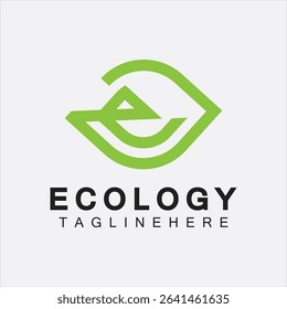 Letter E Logo Design with Leaf Concept. letter E geometric line leaf logo 
