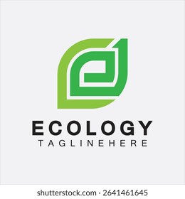 Letter E Logo Design with Leaf Concept. letter E geometric line leaf logo 