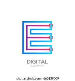 Letter E Logo Design, Linked shape square, Technology and digital, Connection vector logotype