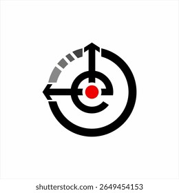 Letter E logo design with nine o'clock concept.
