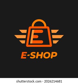 letter E of logo design with orange color