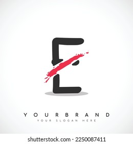 Letter E Logo Design With Red Slash Vector Illustration