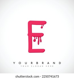 Letter E Logo Design With Red Blood Drips. Vector Illustration
