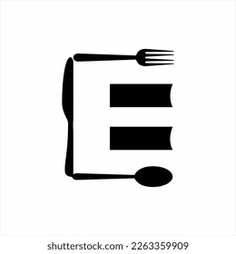 Letter E logo design with spoon, fork and knife . Can be used for cafe, restaurant, decoration and food business logos. 