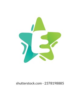 letter E logo design, letter E with Star combination flat design logo template element.