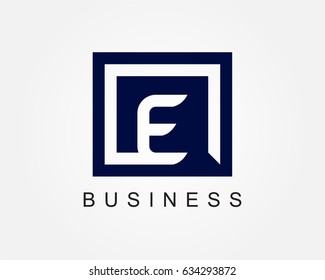 Letter E logo design template with box