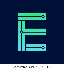 Letter e logo design template,Technology abstract dot connection cross vector logo icon circle logotype