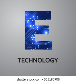Letter E logo design template,Technology abstract dot connection cross vector logo icon