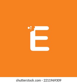 letter E logo design with unique creative bite marks in modern style in white on orange background. cute letter E illustration. suitable for business logo, company, marketing, promotion, food, etc