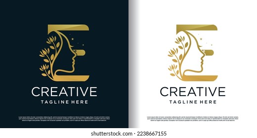 Buchstabe e Logo-Design-Vektorgrafik mit Beauty-Frauen-Konzept-Premium-Vektorgrafik