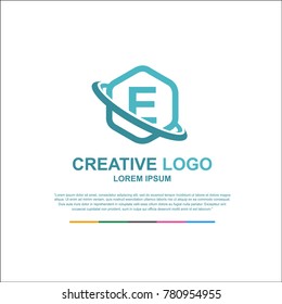 letter e, e logo, e letter design. word type logo. the logo comes from a flexible blend of hexagons and two silhouette lines for the company's professionalism. vector.