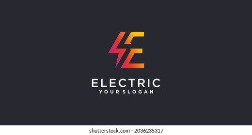 Letter E logo with electric concept Premium Vector