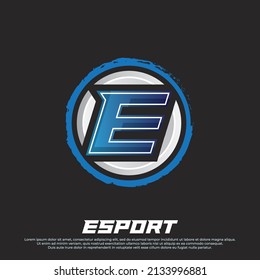 Letter E logo eSports design template, gamer mascot logo illustration design with initial emblem.