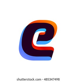 Letter E logo formed by colorful overlay ribbon. Font style, vector element for application icon, t-shirt or card.