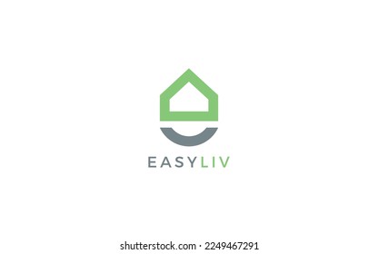 Letter E logo formed house symbol in green color	
