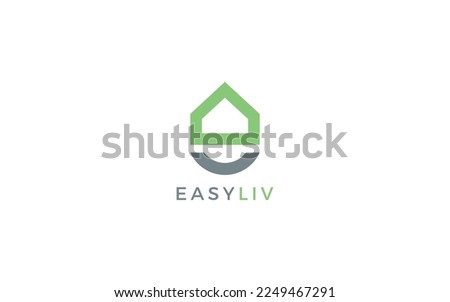 Letter E logo formed house symbol in green color