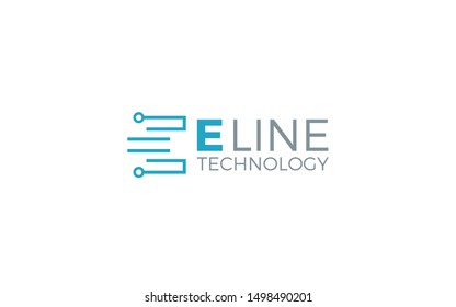 Letter E logo formed with simple line in blue color