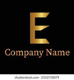 Letter E logo formed simple and modernity in golden color