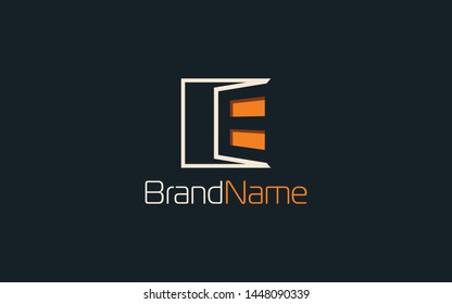 Letter E logo formed window symbol with orange color