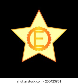 Letter E logo In a gold star. Alphabet logotype vector design.