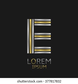 Letter E logo with golden and silver elements for your brand company