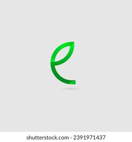 Letter E logo with green leaf design. Vector illustration