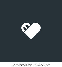 letter E logo with heart design vector elements