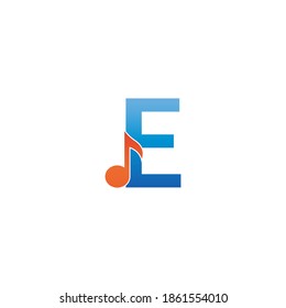 Letter E logo icon combined with note musical design template