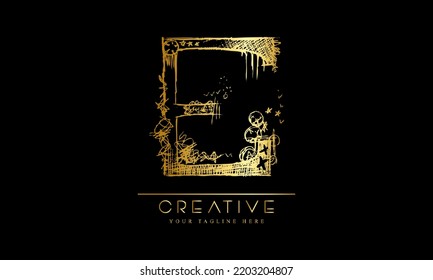 Letter E logo icon design template elements with golden color