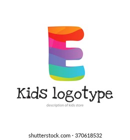 Letter E logo icon design template elements. Kid style logotype and font
