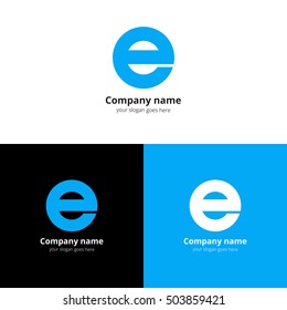 Letter E logo icon flat and vector design alphabet template. Typographic decoration character with trend blue on white and black background. Minimalism creative symbol in vector elements. Eps symbol.