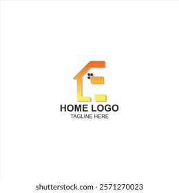 letter e logo icon for home or building identity with creative illustration