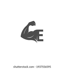 Icono del logotipo de la letra E con diseño de brazo muscular ilustración vectorial