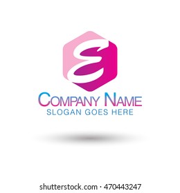 Letter E logo icon sign design template elements, Polygon shape, Hexagonal shape, pink on white background