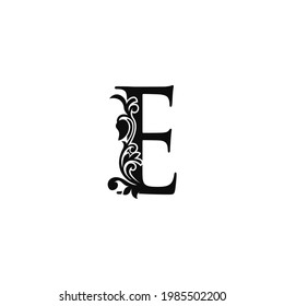 Plantilla de icono del logotipo de la letra E. El diseño de vectores en blanco y negro gira en torno a un elegante estilo decorativo.