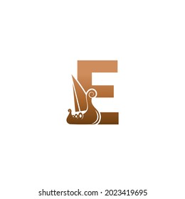Letter E with logo icon viking sailboat design template illustration