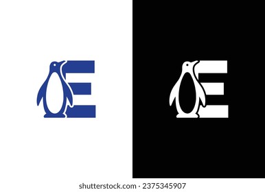 Letter E logo illustration combining penguin. letter E penguin logo elegant, unique, modern, sharp and easy to apply in any media