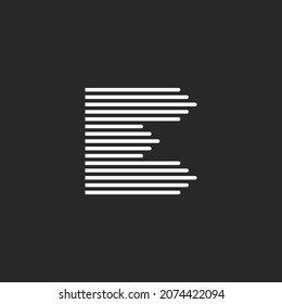 Letter E logo initial monogram minimal style, horizontal black and white straight parallel thin lines, linear shape typography creative design element.