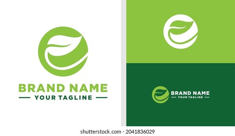 LETTER E LOGO LEAF NEGATIVE SPACE EDITABLE
