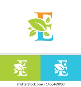 Letter E Logo with leaves Design Illustration Vector Template, Suitable for Creative Industries, Multimedia, Entertainment, Education, Shops and related businesses