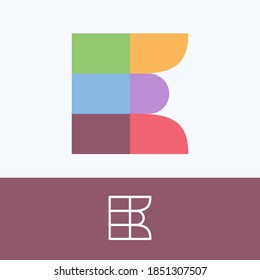 Letter E logo made of block pattern with pretty dim colors. Vector template perfect to use in a cute corporate identity, greeting packaging, wedding posters, clothes design, and others. 