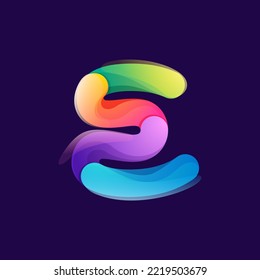 Letter E logo made of overlapping colorful lines. Rainbow vivid gradient modern icon. Vector one line typeface for tech branding design, nightlife labels, multimedia posters, futuristic identity etc.